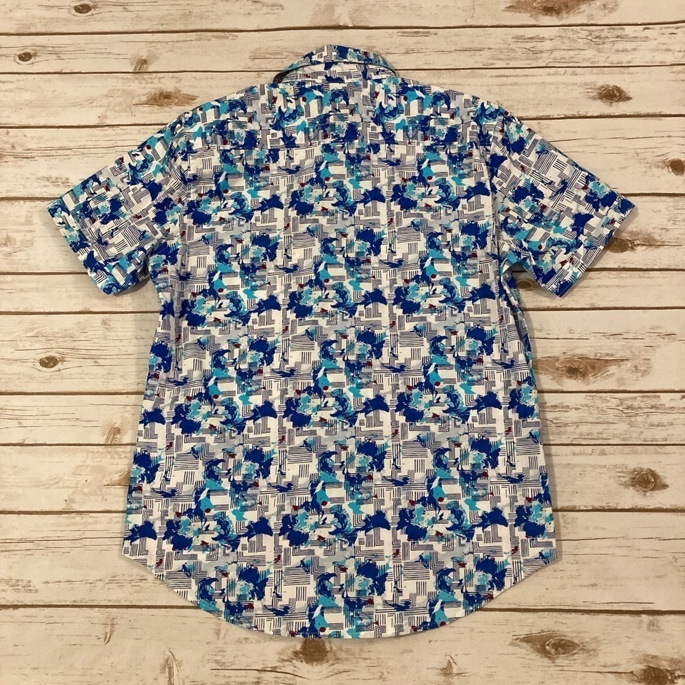 Robert Graham Short Sleeve Button Down Abstract Blue Print Shirt Medium - Picture 7 of 11